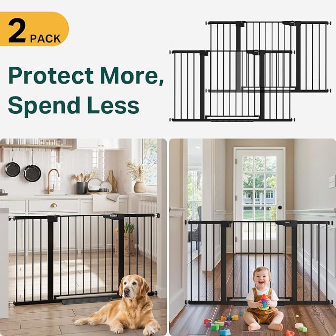 Cumbor 2 Pack 29.7-54.2" Baby Gate for Stairs, Mom's Choice Awards Winner-Auto Close Dog Gate for doorways, Easy Install Pressure Mounted Pet Gate Indoor, Walk Thru Wide Safety Gate for Dog, Black