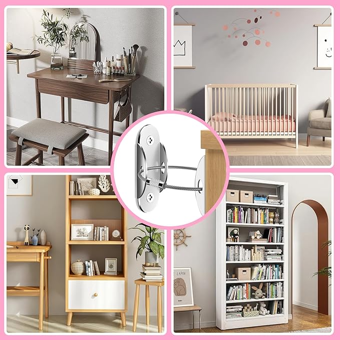 Anti Tip Furniture Anchors (6 Packs) Furniture Anchors for Baby Proofing, Earthquake Straps for Furniture Dresser Wall Safety Anchor Furniture Safety Straps Wall Straps, Silver