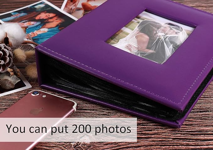 RECUTMS Photo Albums With 4x6 200 Photos Pocket Album Cover Slide In Photo Picture Small Photograph Album For Family Wedding Children Holiday Anniversary Album PU Leather photo albums（Purple）