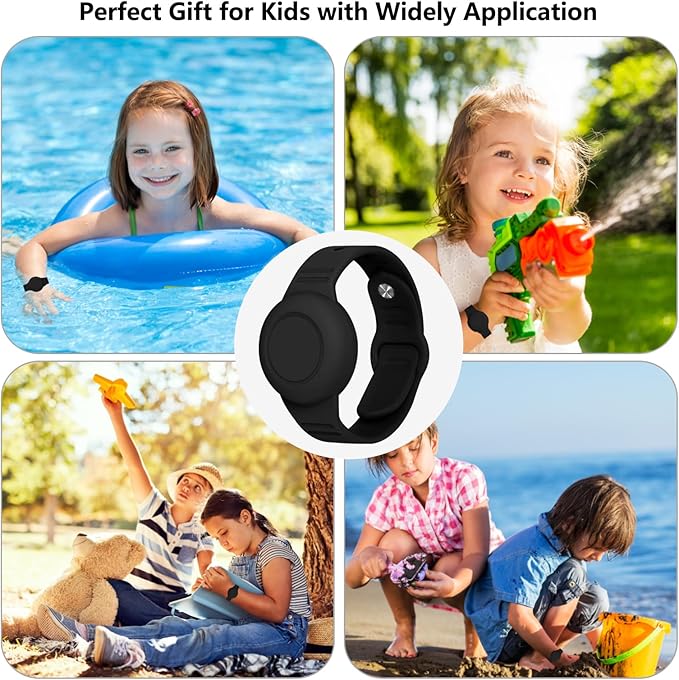 Waterproof Airtag Bracelet for Kids,Hidden Airtag Wristband Kids,Anti-Lost Silicone Apple Airtag Holder Case for Toddler,Airtag Case Cover Accessories Watch Band GPS Tracker for Child-Black