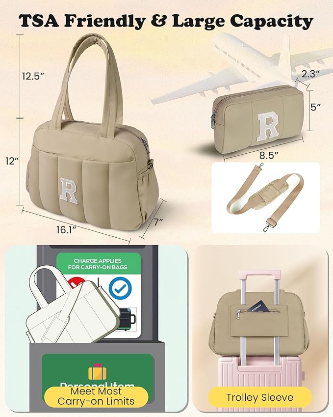 Monogram Duffle Bag, Weekender Bags for Women，Overnight Bag with Wet Pocket，Lightweight Travel Bags Personalized Gym Tote with Makeup Pouch-Girl Gifts Trendy Stuff