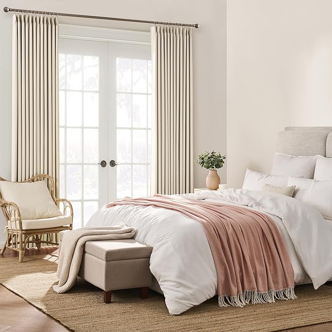 KEQIAOSUOCAI Cream Beige Room Darkening Privacy Curtains 72 x 63 Inches Long, 72 Inch Wide Track Blackout Window Treatment Sound Reducing for Bedroom/Home Office