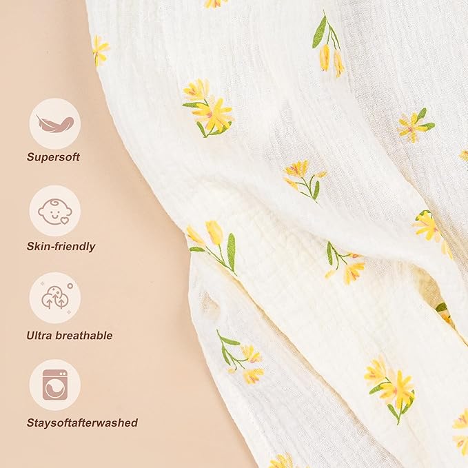 Muslin Nursing Cover for Breastfeeding, Privacy Breathable Breastfeeding Cover with Arch Neckline for Mom, 100% Cotton Nursing Apron, Floral and Light Green