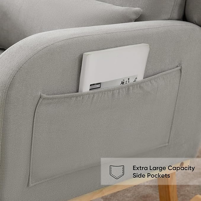 Rocking Chair Nursery, Upholstered Fabric Nursing Rocking Chairs with Lumbar Pillow, Modern Nursery Glider Rocker Morden Accent Rocking Chair for Mom Nursery, Living Room, Bedroom, Grey