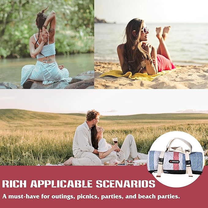 Waterproof Picnic Mat, Outdoor Camping Oversized Field Blanket. Portable Thickened Camping Blanket, Suitable for Beach, Camping, Music Festival, Party, Outdoor Adventure. (Red&Blue&White, 80”x80”)