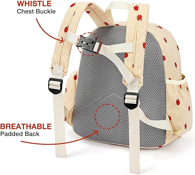 Corduroy Kids Backpack for Girls and Boys 5-8: Girls Backpack for Elementary Kindergarten - 15 inch Cute Backpacks for Kids - Strawberry