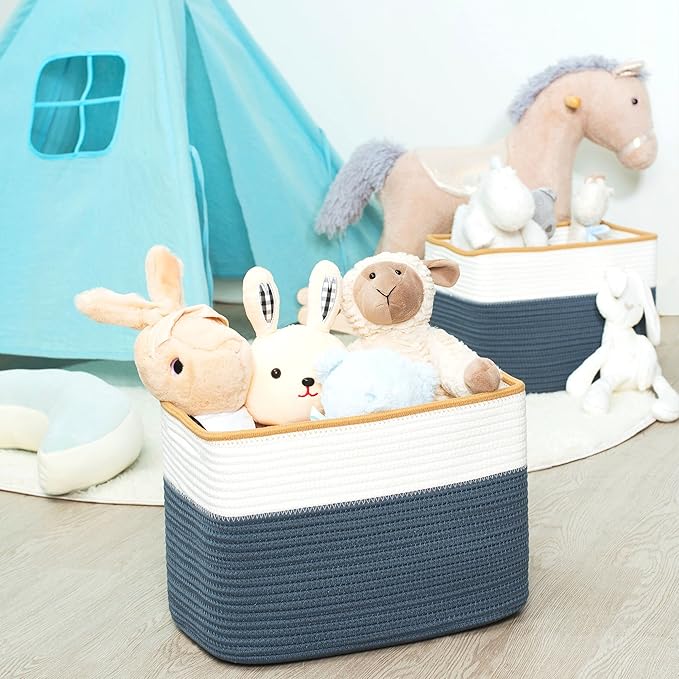 MINTWOOD Design 3-Pack Storage Baskets for Shelves, Playroom and Classroom Storage Basket, Book Basket, Decorative Storage Cube Bins, Woven Closet Organizers, Pantry and Shoe Organizer, Prussian Blue