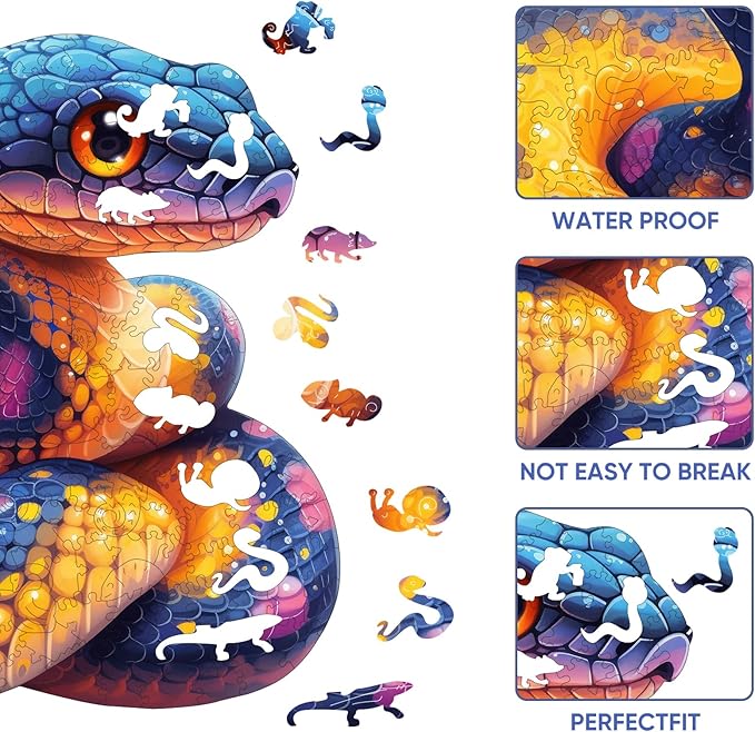 Wooden Puzzle for Adults, Snake Wooden Jigsaw Puzzles(10.8 * 11in-200pcs),Unique Shape Adult Puzzles,Irregular Wood Puzzles Creative Gift for Adults and Kids Family Game