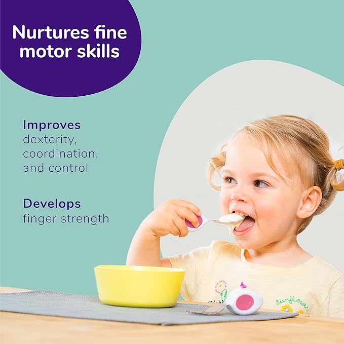 doddl Toddler Utensils, Ergonomic Fork and Spoon Set for Self Feeding, Stainless Steel Silverware for 1-3 Year Olds, BPA Free, Dishwasher Safe (Indigo)