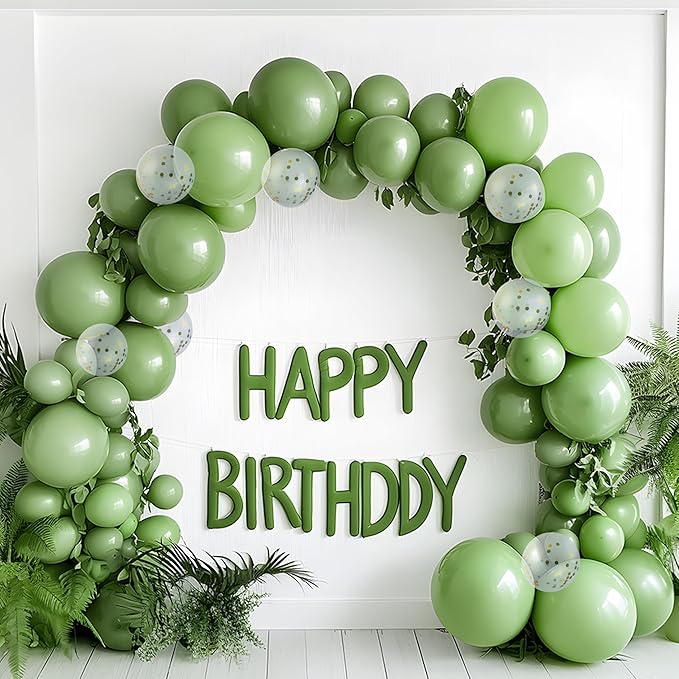 JOYIN 150 Pcs Sage Green Balloons, Different Sizes 18 12 10 5 Inch Sage Green Latex Balloon Arch Kit with Instruction for Birthday Party Graduation Wedding Holiday Decoration