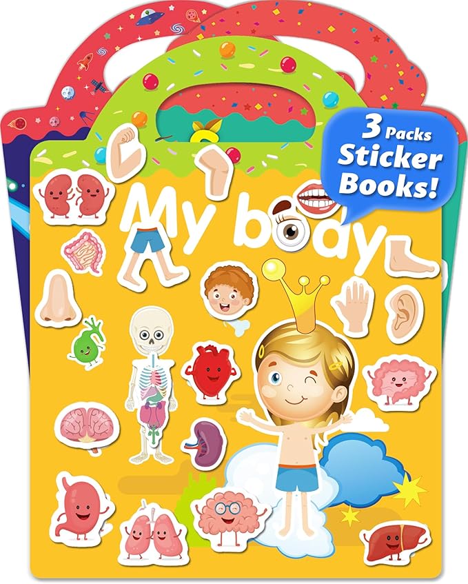 Reusable Sticker Book for Toddlers 2-4 Years, Stickers for Kids, Toddler Sticker Book Ages 1-3, Toddler Craft Activities, Toddlers Travel Toys Ages 2+ Boy Girl Birthday Gifts