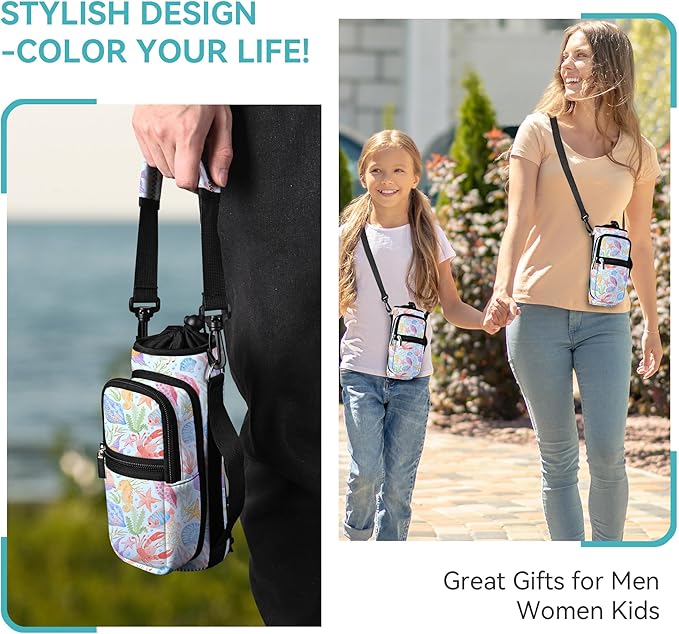 icolor Water Bottle Carrier Bag with Strap 25/32/40 oz Crossbody Bottle Holder with Phone Pocket Sling Sleeve Insulated Neoprene Water Bottle Pouch for Walking Travelling