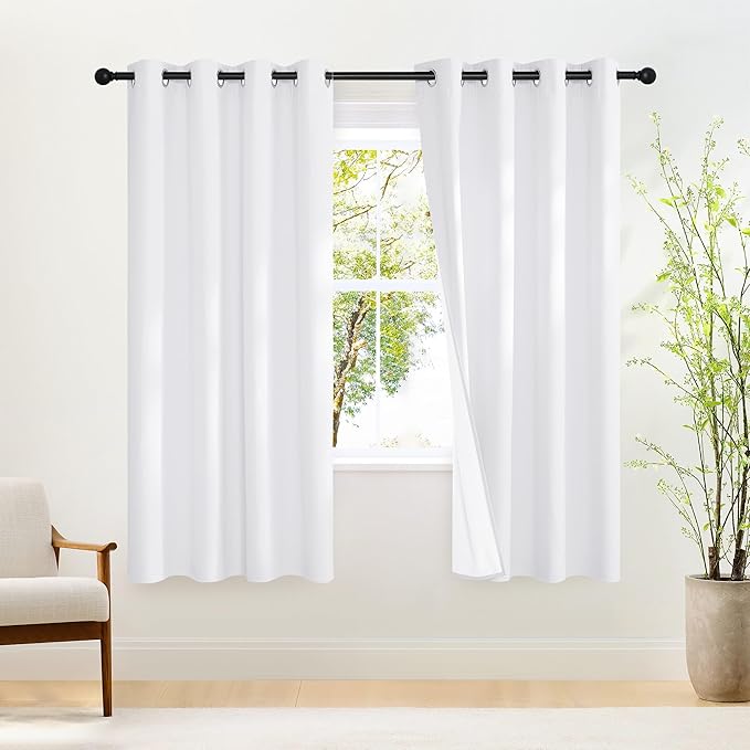 NICETOWN White Black Out Curtains 72 inch Long, Grommet Full Blackout Thermal Insualted Window Treatments for Bedroom, 2 Panels, W52 x L72