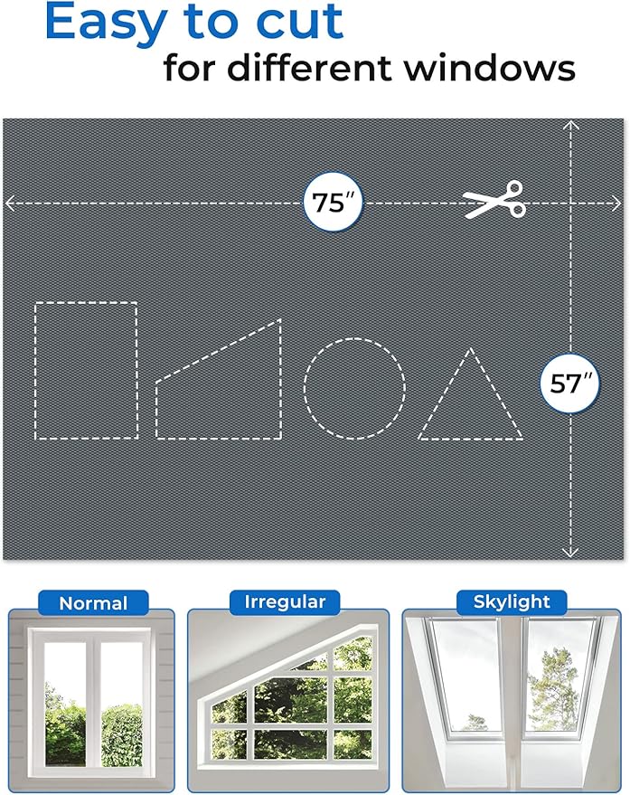 Sumobaby Blackout Curtains Portable 75"x57",Black Out Window Cover with Heat-Resistant Hook&Loop Tapes,100% Blackout Blinds,Blinds for Windows Easy to Cut Fit for Bedroom,Nursery and TV Room(Gray)