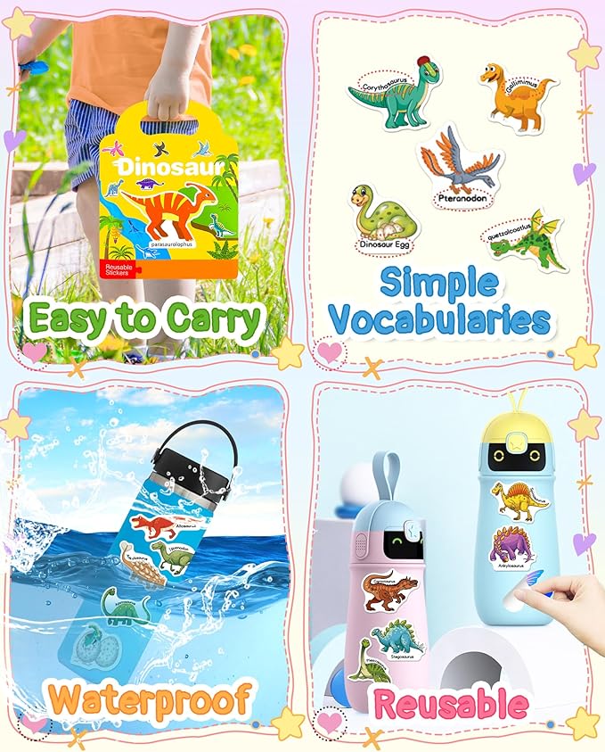 Benresive Reusable Sticker Books for Kids 2-4, Sticker Books for Toddlers 1-3 2-4, Toddler Travel Toys Activities Crafts Gifts - Dinosaur
