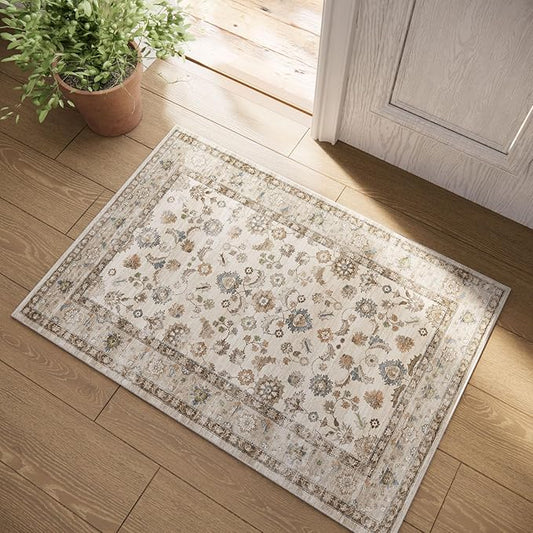 Machine Washable Small Rugs for Kitchen: Door Mat Indoor Entrance 2x3 Entryway Rug Stain Resistant Non-Slip Low Pile Soft Throw Carpet for Front Door Indoor Entrance Entry Bedroom Nursey