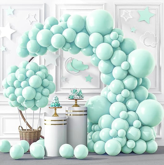 RUBFAC 129pcs Mint Green Balloons Different Sizes 18 12 10 5 Inch, Pastel Makani Blue Balloon Garland Arch Kit for Birthday Baby Shower Gender Reveal Easter Wedding Party Decoration