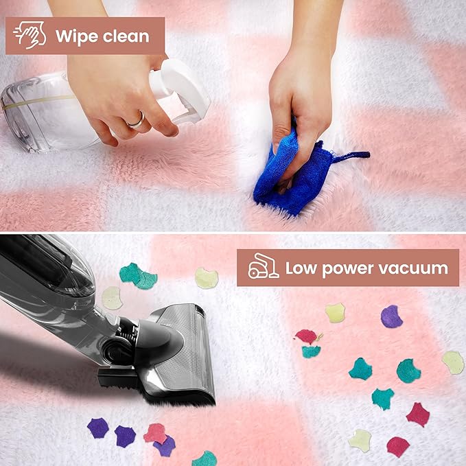 Super Soft Rug for Bedroom, Pink and White Area Rug Classic Checkered Shaggy Anti-Skid High Pile Soft Fluffy Rug Fuzzy Carpet for Living Room Bedroom Kids Room Nursery, Dorm Home Decor