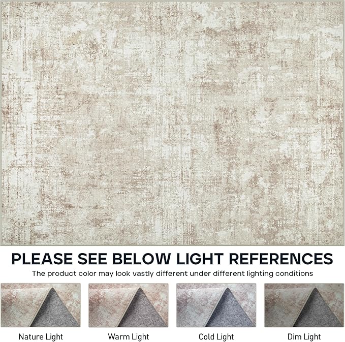 4x6 Area Rugs for Living Room Rug Washable: Modern Large Rug for Dining Room Bedroom Carpet Non Slip Low Pile 4 by 6 Indoor Abstract Nursery Home Office Beige