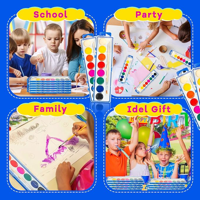 48 Pack Watercolor Paint Set for Kids - 8 Washable,Bright Colors with Paintbrush Watercolor Paint Bulk for Kids Party Favors,Classrooms Supplies,Art Lessons