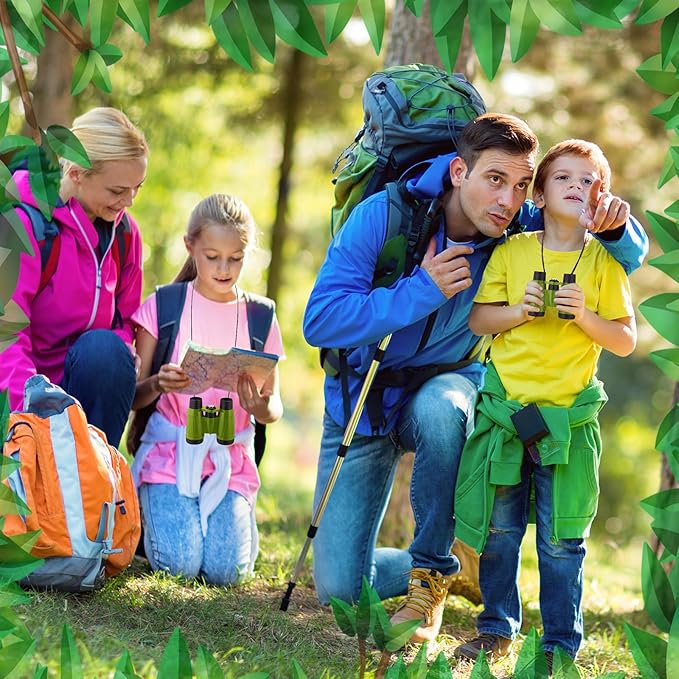 Libima 12 Set Binoculars for Kids with Neck String with Magnifying Glass and Compass Green, Toy for Boys and Girls for Bird Watching Camping Outdoor Explorer Kit Camping Outdoor Toys