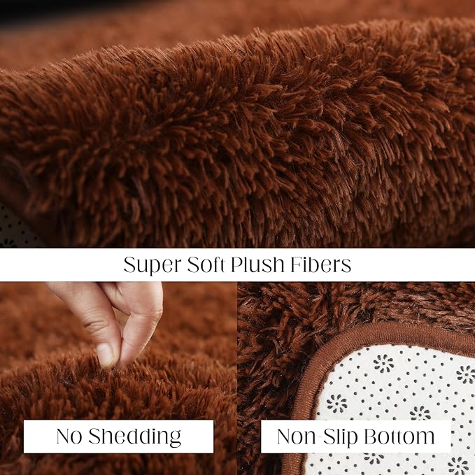 Area Rugs 8x10, Fluffy Rugs for Living Room, Ultra Soft Rugs for Bedroom, Non-Slip Indoor Carpet for Nursery, Kids Room, Playroom, Home Decor, Brown