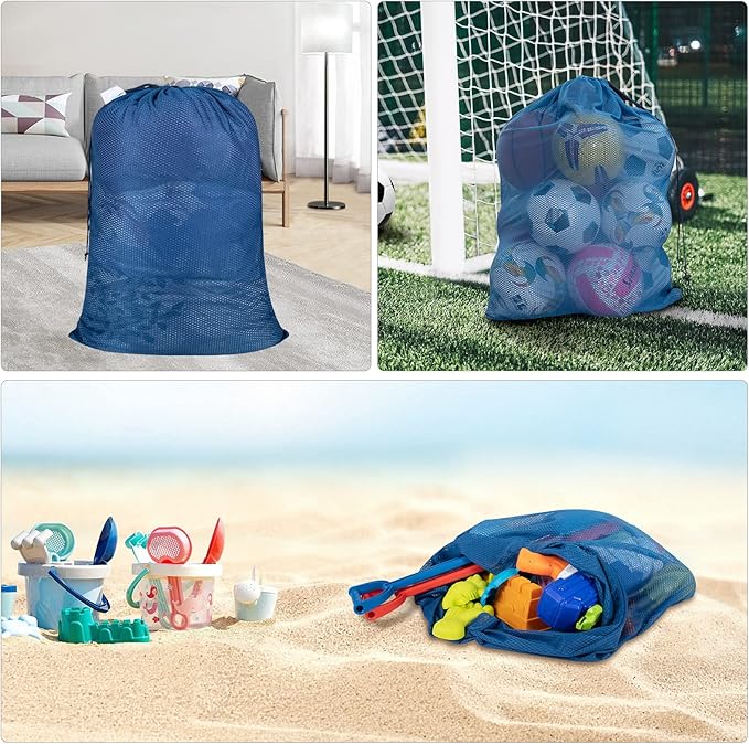 Polecasa Heavy Duty Large Mesh Laundry Bags with ID Tag and Locking Drawstring Closure - 2 Pack, 24 x 36 inches - Laundry Hamper Liner, Washable Laundry Bag for Travel, Sports, Dorms (Blue)