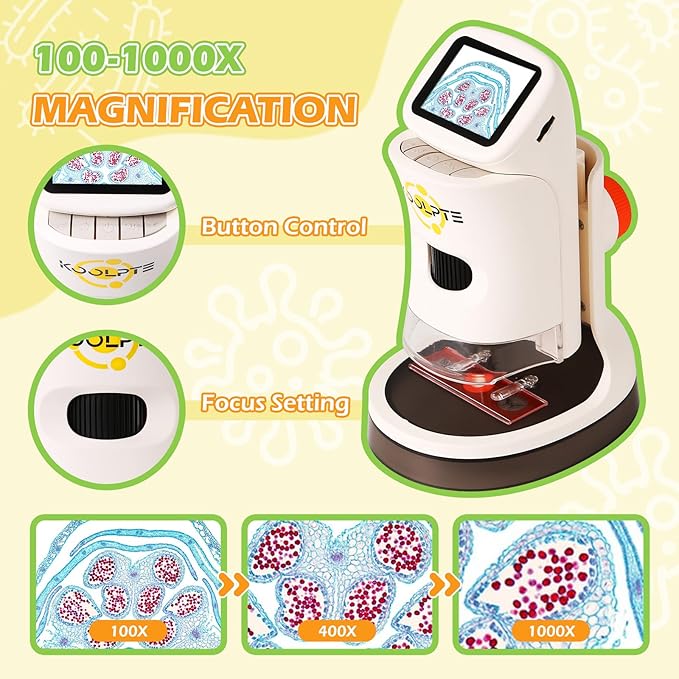 Microscope for Kids, 1000X HD Pocket Kids Microscope, 2.1'' LCD Screen Mini Micrscope for Kids 8-12, Science Mini Scope Toy Kits, Handheld Miniscope Educational Gifts for Kids, 32 GB TF Card Included