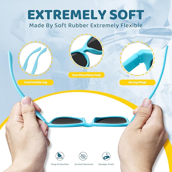 RIVBOS Kids Sunglasses Polarized UV Protection Flexible Rubber Glasses Shades with Strap for Boys Girls RBK004