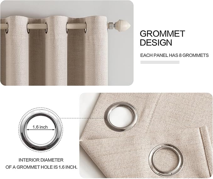 MIULEE Linen Textured Curtains Solid 100% Blackout for Bedroom Thermal Insulated Natural Beige Grommet Room Darkening Curtains & Drapes Luxury Decor for Living Room Nursery 52 x 72 Inch (2 Panels)
