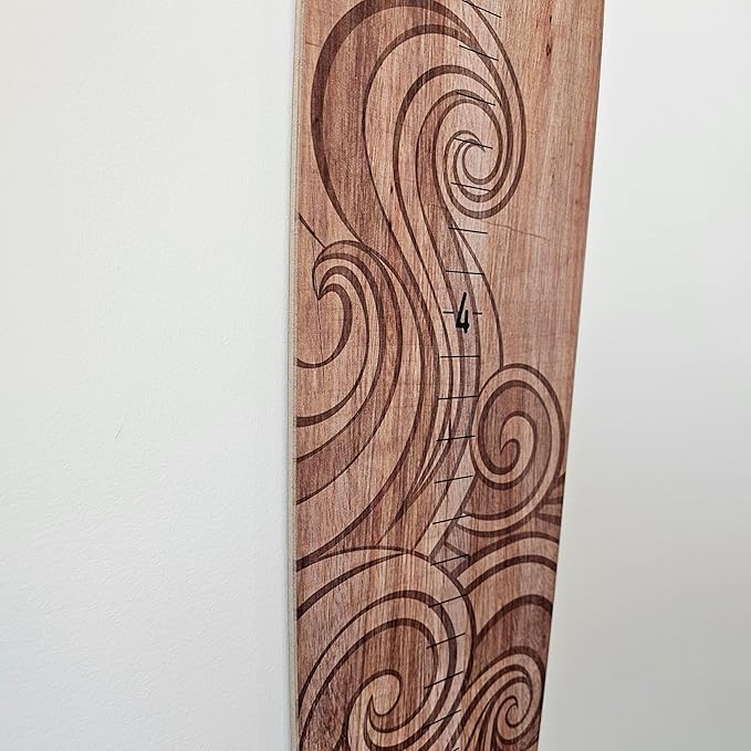 Wooden Surfboard Wall Decor Growth Chart - Surfboard Art Decor for Kids Room, Wood Surfboard Kids Sizing Chart, Surf Boards Art, Height Board Surfer Decor - Brown Wave (9.5"x 46")