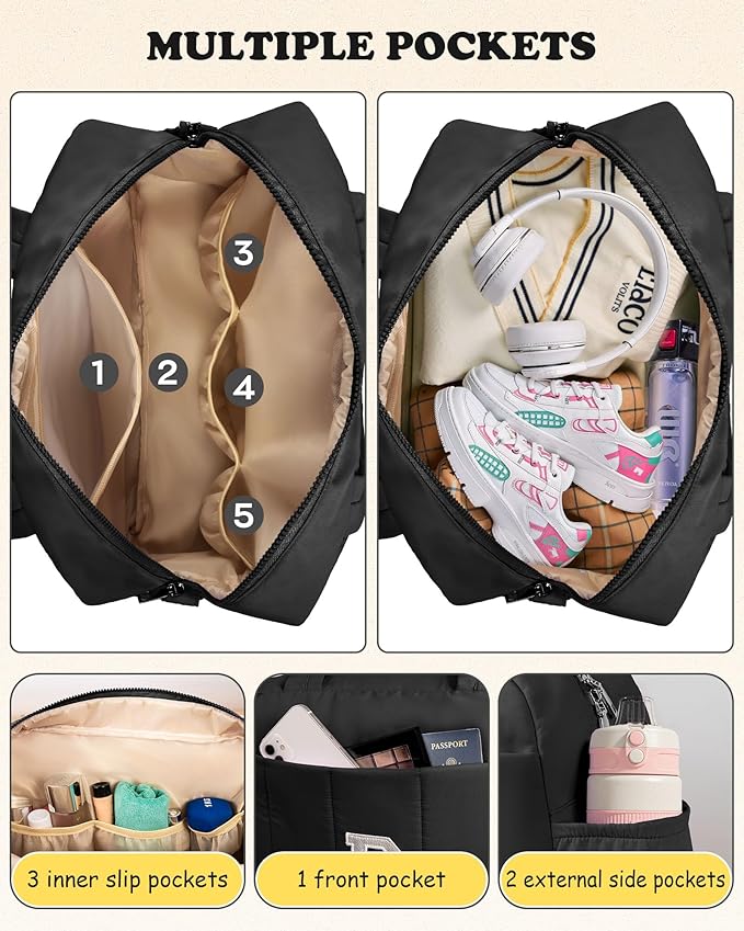 Women Duffle Bag with Initial, Personal Item Travel Bags，Gifts for Teen Girls-Gym Bag with Wet Pocket，Lightweight Travel Bags Personalized Tote with Makeup Pouch