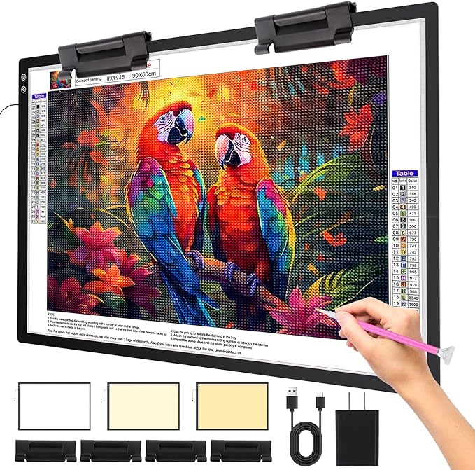 elice A1 Rechargeable Diamond Art Light Board (35.4''x 23.6''), Extra Large Wireless LED Light Box for Tracing and Drawing, 3-Color Light Modes Light Pad, 6000 mAh Battery Light Table for Artists DIY