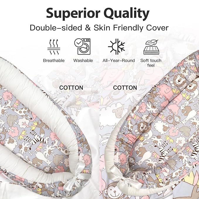 Baby Lounger | Organic Cotton Infant Lounger | Reversible, Adjustable & Portable Floor Lounger | Soft, Breathable, Washable Cover