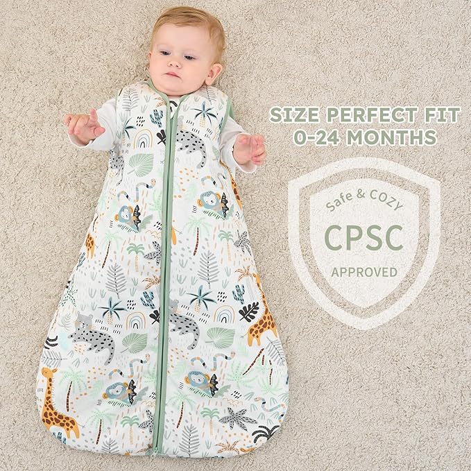 Yoofoss Baby Sleep Sack 12-18 Months, TOG 2.5 Baby Wearable Blanket with 2-Way Zipper, 100% Organic Cotton Fabric Winter Newborn Sleeping Sack, Warm Soft Comfy
