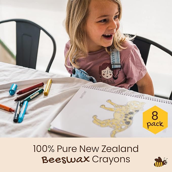 Honeysticks Jumbo Crayons (8 Pack) - Non Toxic Crayons - 100% Pure Beeswax and Food Grade Colors - 8 Bright Colors - Large, Easy to Hold and Use - Preschool Art Supplies for Toddlers/Kids 3-5, 4-8