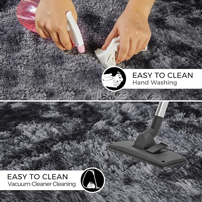 Ultra Soft Rug for Living Room, 9X12 Fluffy Shag Area Rug for Bedroom, Modern Shaggy Carpets Fuzzy Rug for Teens Dorm Nursery Home Decor Aesthetic, Upgrade Anti-Skid Durable, Tie Dye Black and Grey
