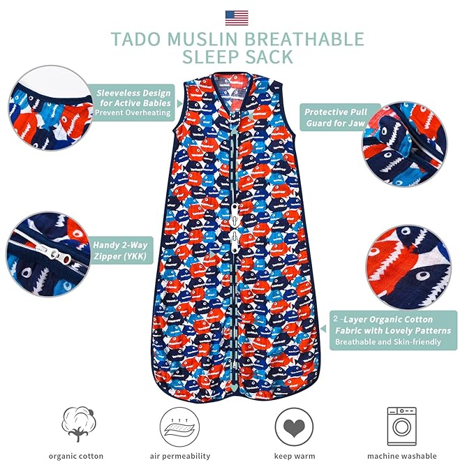 Baby Sleep Sack 2-4 T Boys & Girls Wearable Blanket 100% Organic Cotton 0.5 TOG Toddler Sleeping Sack 2- Way Zipper X-Large