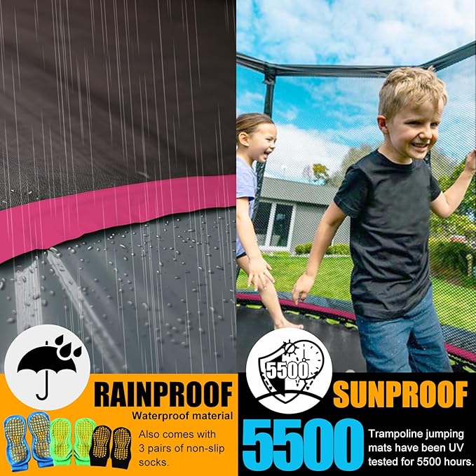 Trampoline for Kids, Heavy Duty Recreational Trampolines Toddler Trampoline with Enclosure Net Ladder Indoor Outdoor Trampoline CPC Approved