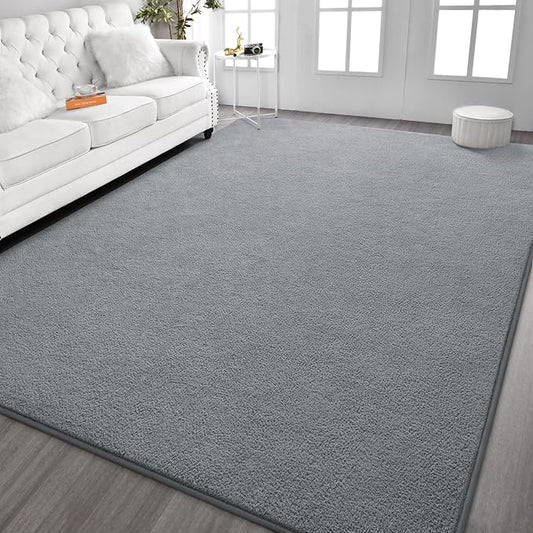 Kimicole 7x10 Washable Area Rugs for Living Room Bedroom, Large Low Pile Ulta-Thin Solid Color Rug, Non-Slip Soft Fluffy Carpet for Nursery Kids Room Dorm Room Home Decor (Grey)