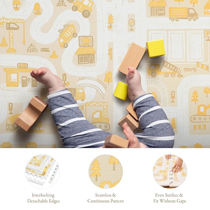 PopsyKosy Premium Baby Foam Play Mats -Stylish Floor & Exercise Puzzle Mat for Toddlers & Kids- 6 Soft, Non-Toxic, Odorless, Peel-Resistant Foam Tiles - 6ft x 4ft -1" inch Extra-Thick, Warm Beige