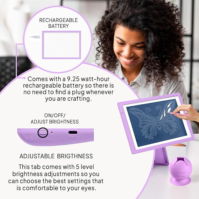 iVyne Rechargeable A4 Light Pad for Tracing & Weeding - LED Light Board for Weeding Vinyl - for Cricut Vinyl Weeding Tools - Ultra-Thin & Portable - Perfect for Artists & Crafters - Purple