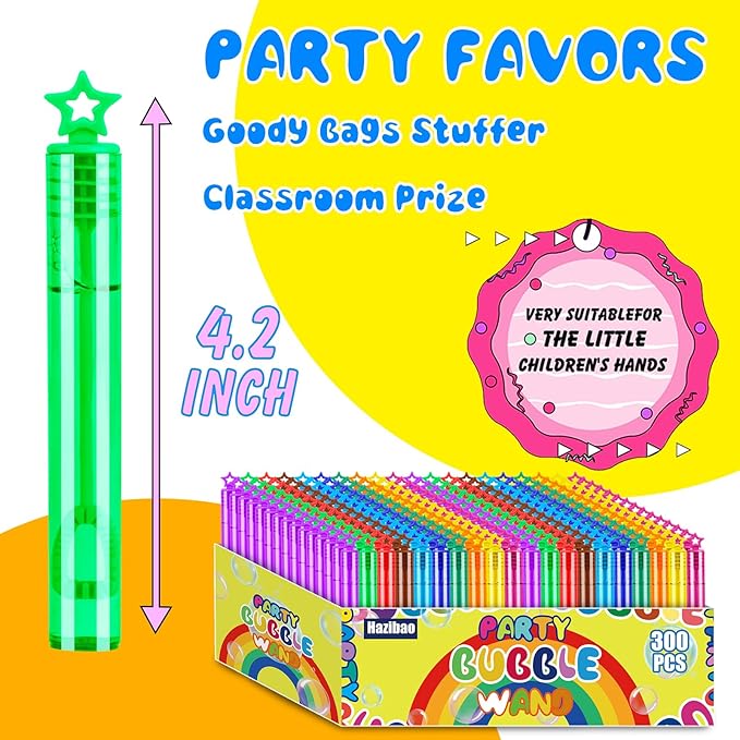 300 Pack 10 Colors Bulk Mini Bubble Wands,Party Favors Bubbles Wand for Kids,Perfect for Summer Outdoor Toys,Goody Bags Stuffer Bubbles,Carnival Prize,Birthday,Wedding