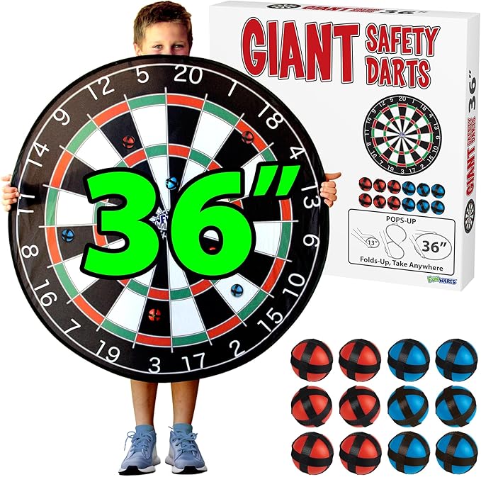 Funwares 36" Giant Dart Board for Adults and Kids, 25% Larger Than The Competition for Ultimate Indoor Fun and Outdoor Fun, Party Game for Families, Games for Kids 8-12, and Dart Game for Adults