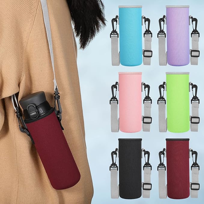 Rtteri 6 Pcs Neoprene Water Bottle Carrier Bag with Adjustable Shoulder Strap 32oz Insulator Water Bottle Cover Holder Cooler Sleeve for Stainless Steel/glass/plastic (Cute)