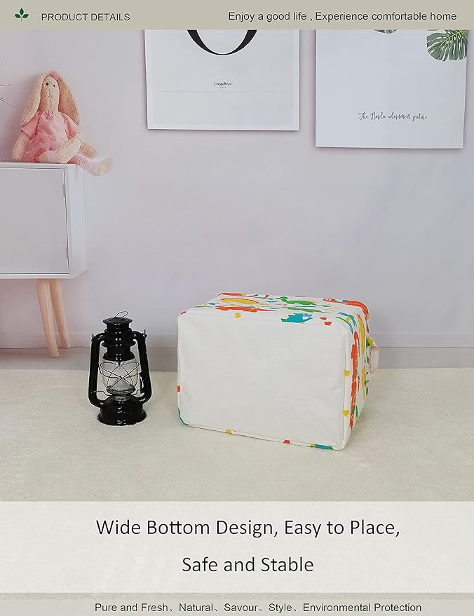 Rectangular Folding Laundry Basket, Canvas Basket,Nersury Hamper,Suitable for Children,Office,Bedroom,Clothes,Toys Storage（Dinosaur Paradise） (1)