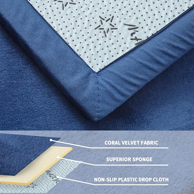 MAXYOYO Coral Velvet Area Rug, Thick Japanese Tatami Mat Living Room Carpet with Non-Slip Backing, Large Solid Color Mat for Bedroom Dormitory Yoga, Navy, 59 by 78 inch