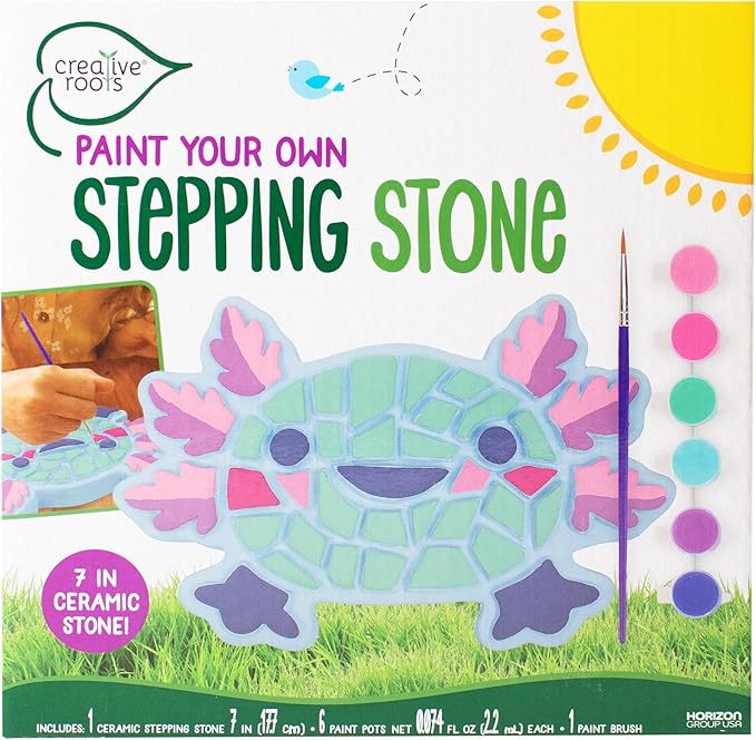 Creative Roots Axolotl Stepping Stone Kit, 7-Inch Paintable Ceramic Stepping Stone, Includes 6 Acrylic Paints, Kids Crafts, Ages 8+