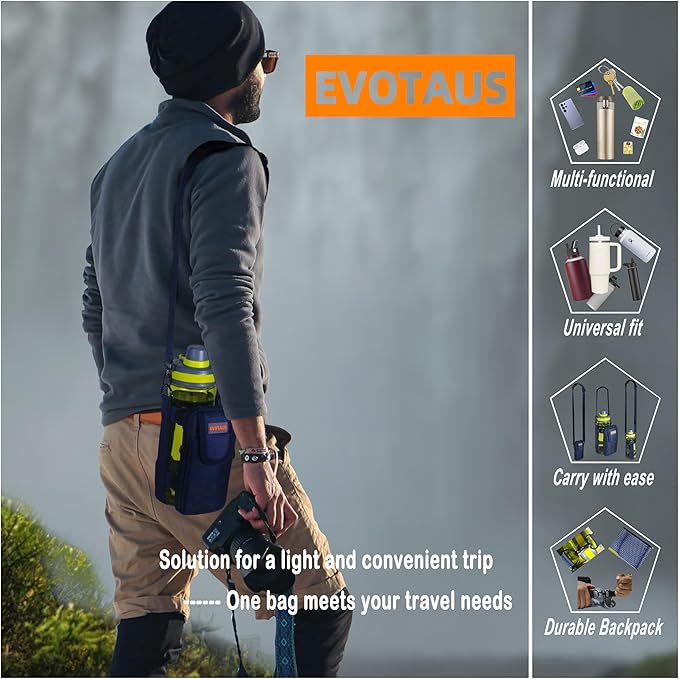 Water Bottle Holder with Strap, Shoulder & Hand Bottle Holder with Phone Pocket – Fits 32-64 oz Sports Bottles & 20-40 oz Insulated Bottles – Durable Sling Bag for Walking, Hiking, Gym