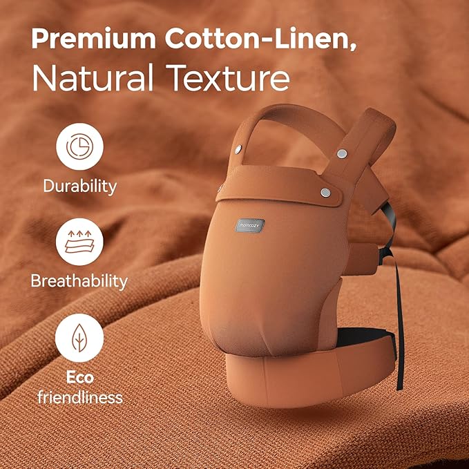 Momcozy Baby Carrier with Natural Cotton Linen, Built to Last, Ergonomic Design, 7-44lbs for Infant and Toddler, Lightweight and Comfortable, Hands-Free for Moms&Dads, Sepia